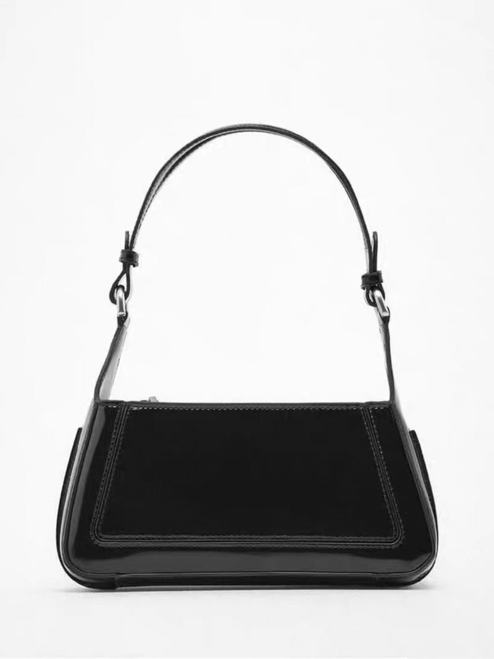 Square Faux Patent Finished Shoulder Bag