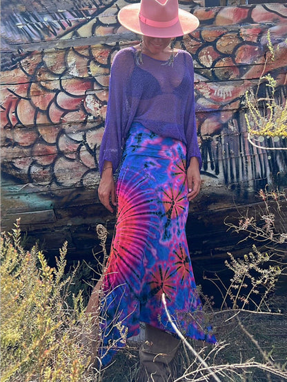 Slim Fit Hip-Hugging Printed Slit Maxi Skirt