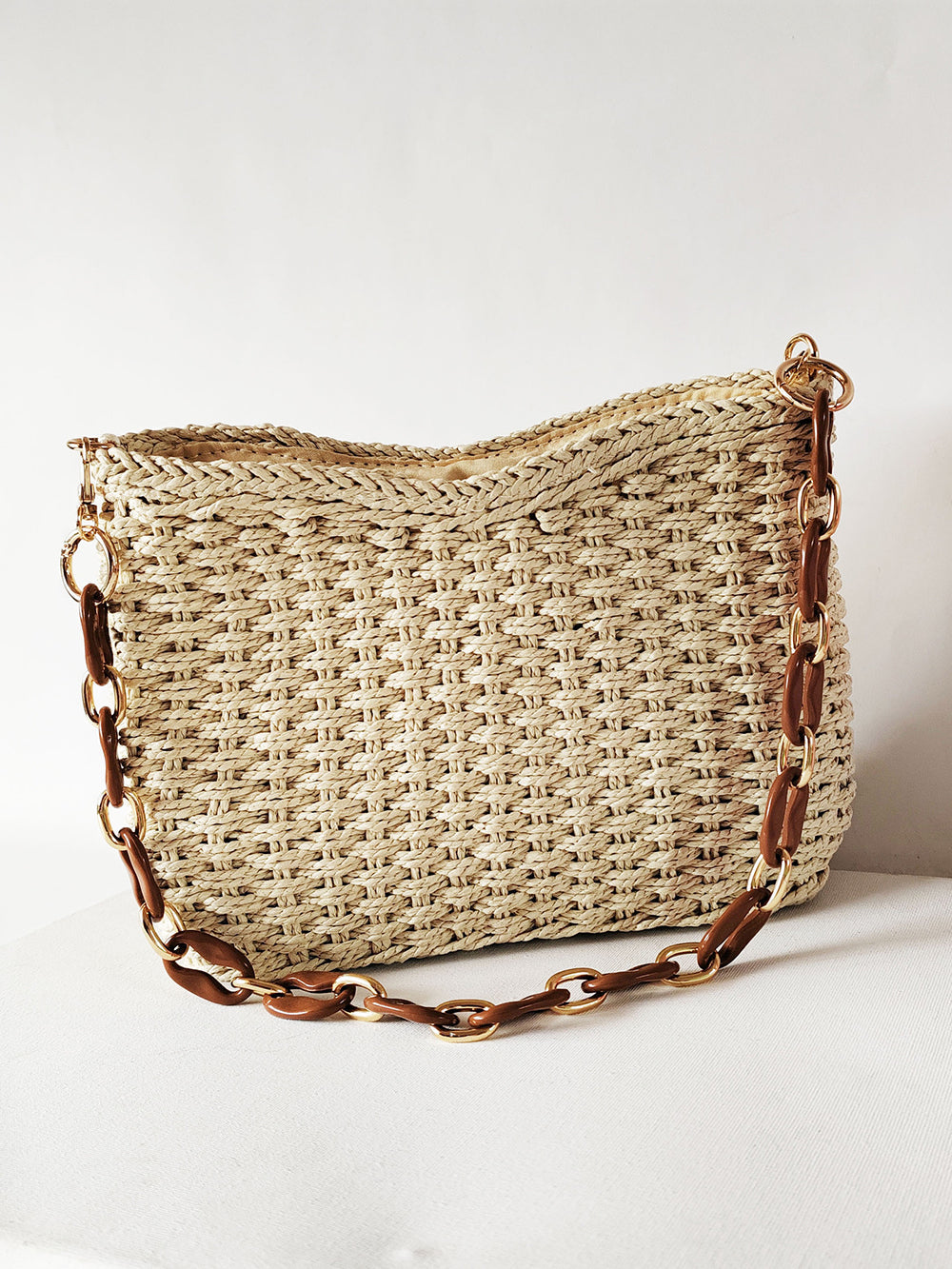 Square Chain Straw Bag