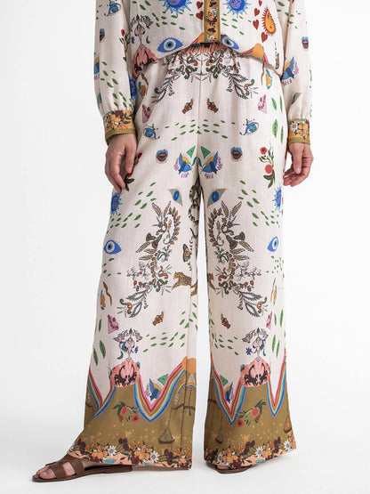 Featured Ethnic Print Loose Elastic Waist Pants