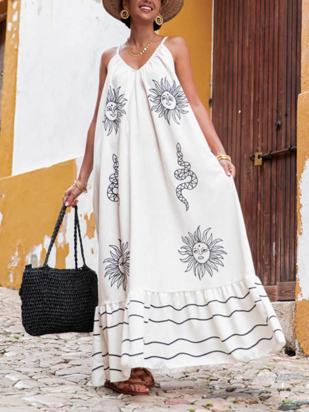 Under The Sun Unique Ethnic Printed V-Neck Dress