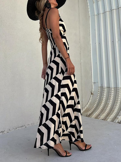 Unique Ethnic Print Suspender Cut Maxi Dress