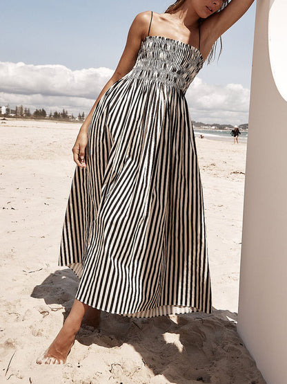 Sophistication Unique Stripe Pleated Maxi Dress