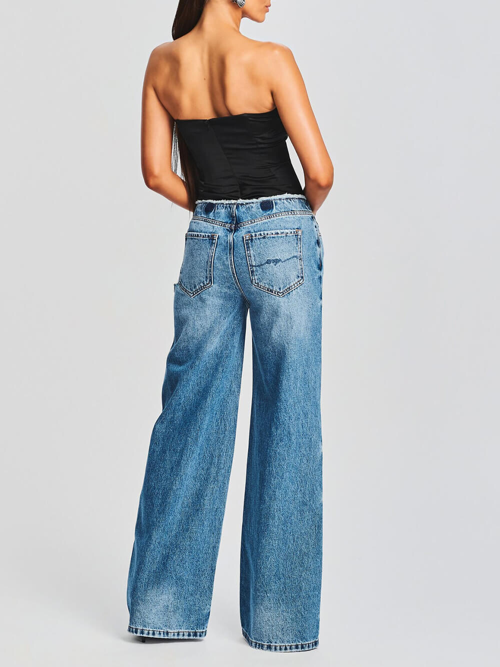 Classic Fringed Ripped Wide-Leg Jeans