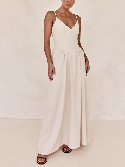 Sunset Suspender Pleated Panel Sleeveless Maxi Dress