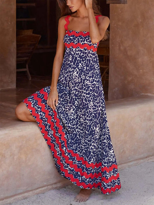 Suspender Print Maxi Dress