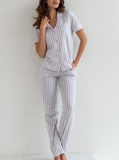 Striped Loose Patchwork Pajama Set