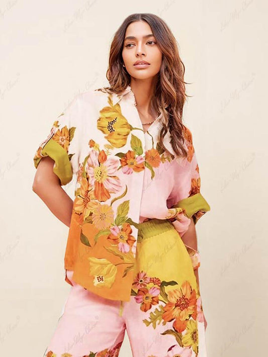 Sophisticated Modern Feel Unique Print Button Down Oversized Blouse