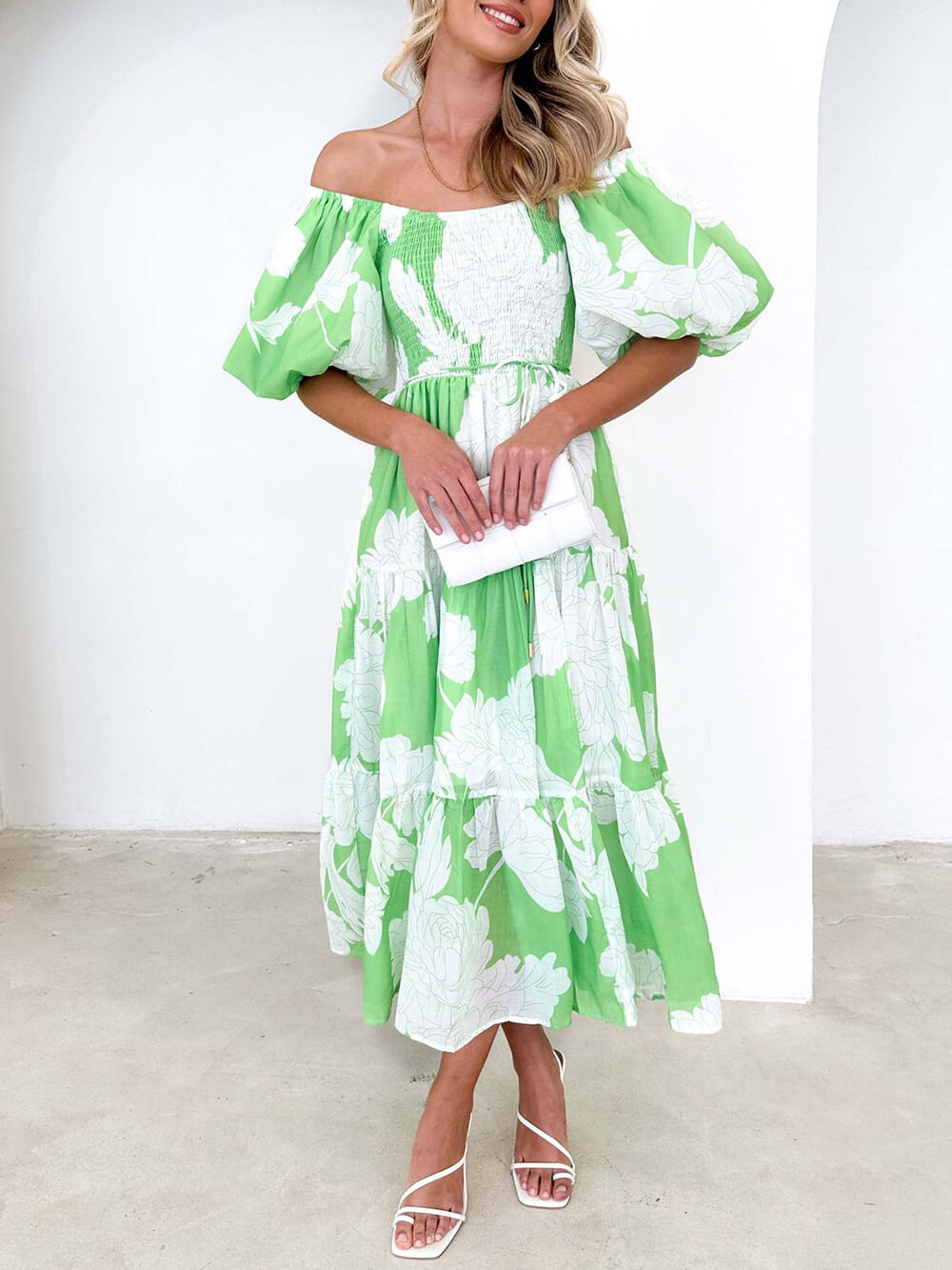 Unique Floral Print Patchwork Up Pleated Maxi Dress