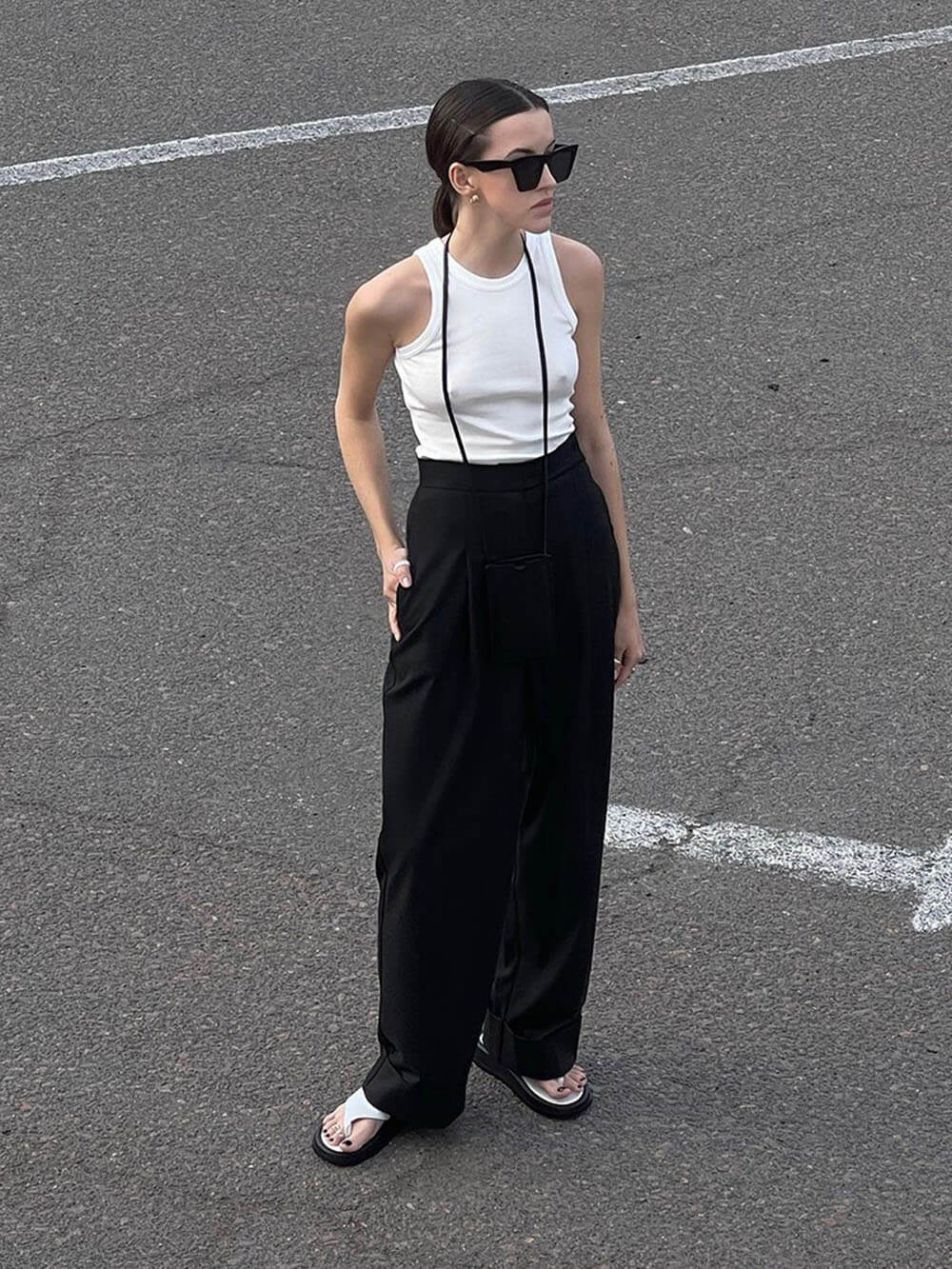 Black High-Waisted Floor-Length Wide-Leg Pants