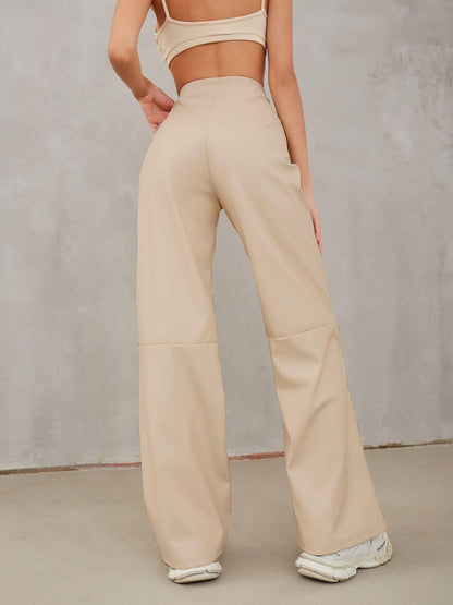 Casual High Waist PU Wide Leg Pants