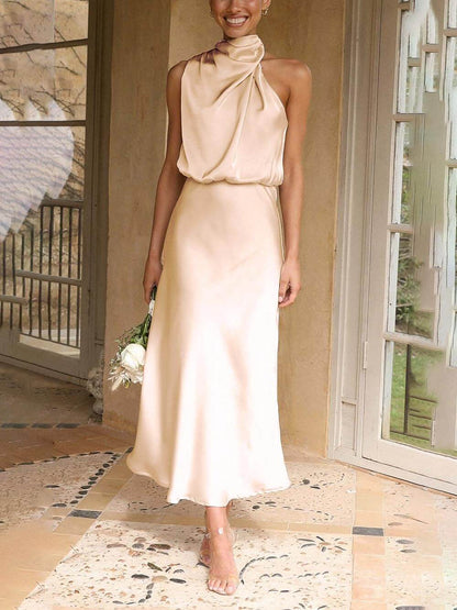 Unique Bridesmaid Sleeveless High Neck Midi Dresses