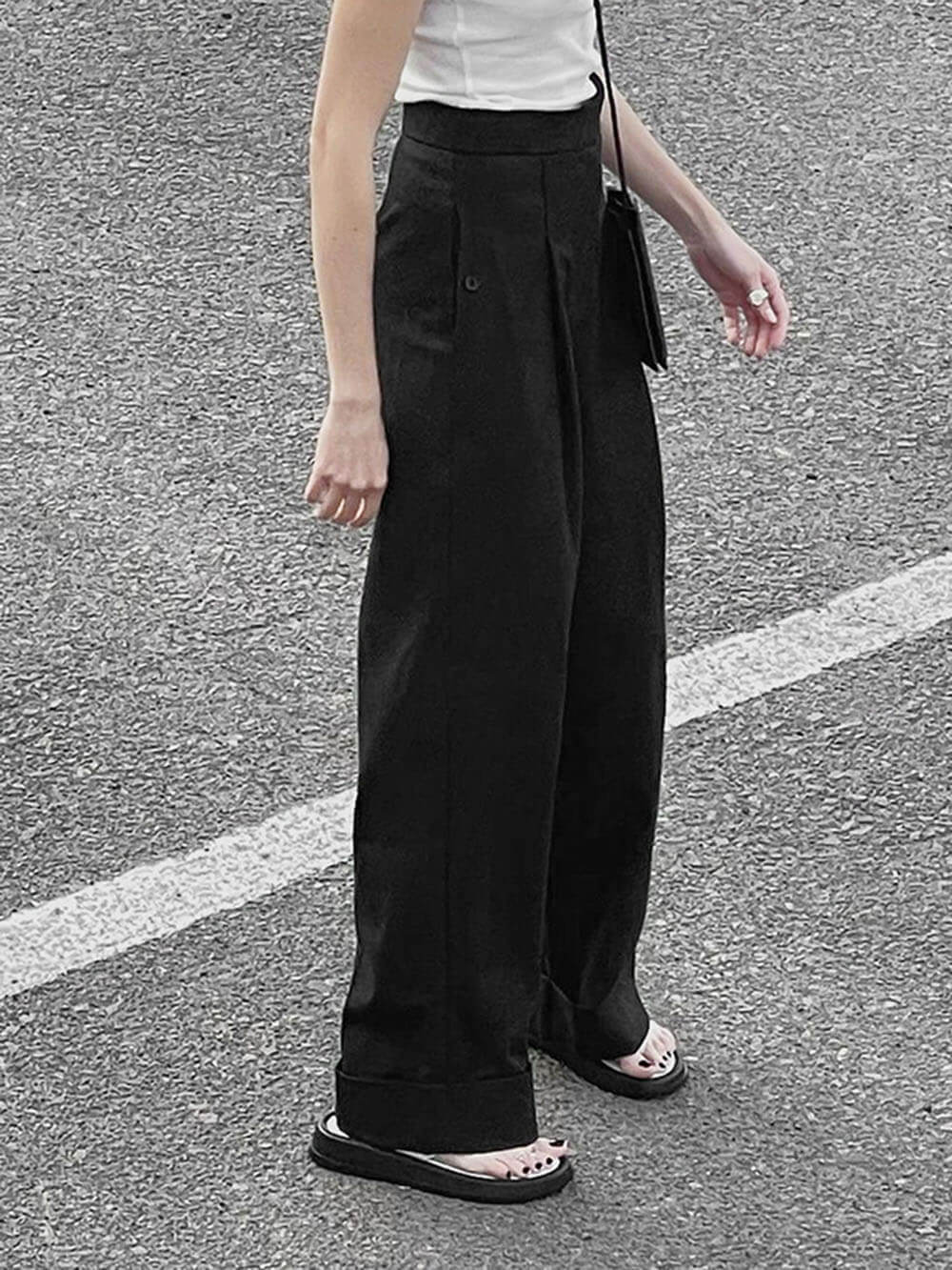 Black High-Waisted Floor-Length Wide-Leg Pants