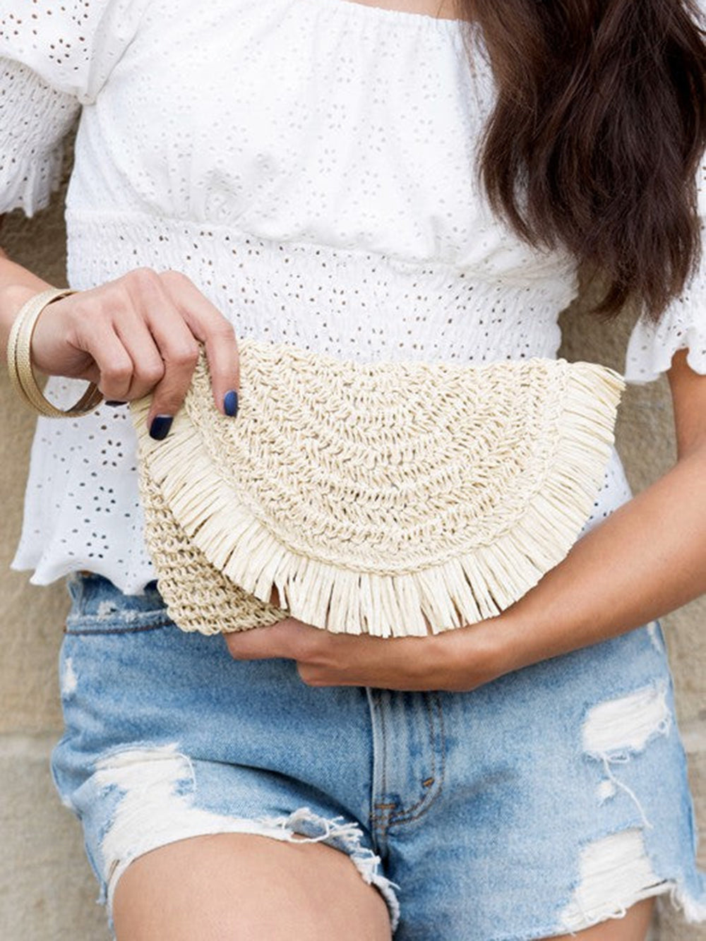 Frayed Raffia Clutch