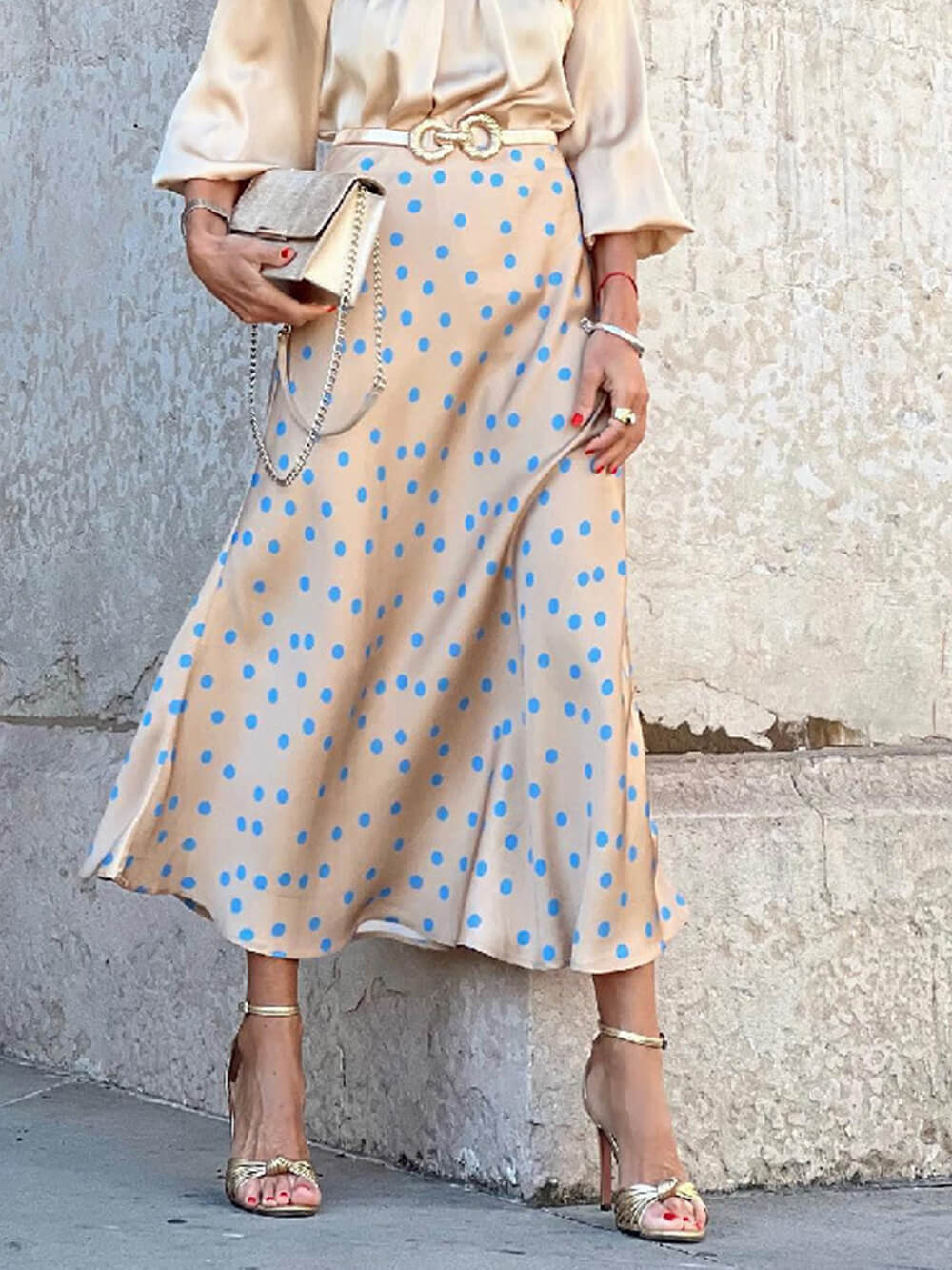 Polka Dot Print Long Skirt