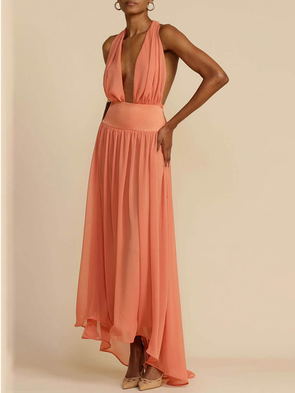 Tulle Halter Neck Backless Maxi Dress