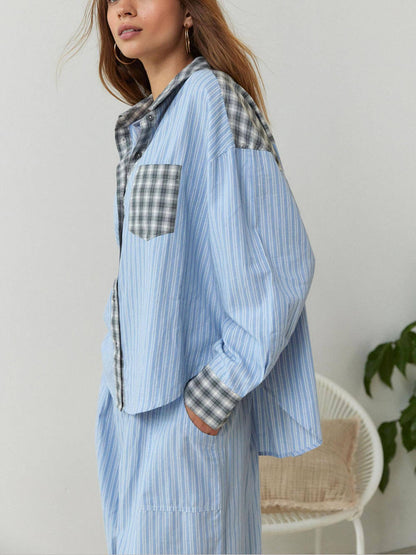 Sky Blue Loose Splice Pajama Set