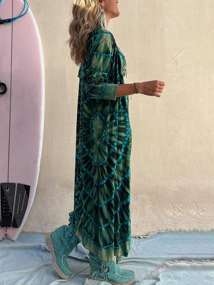 Boho Tie-dye Print Slit Midi Dress