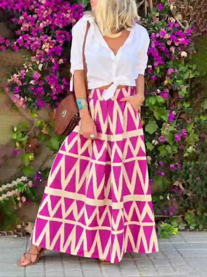 Triangle Printed Back Waist Elasticated Pocket Maxi Skirt