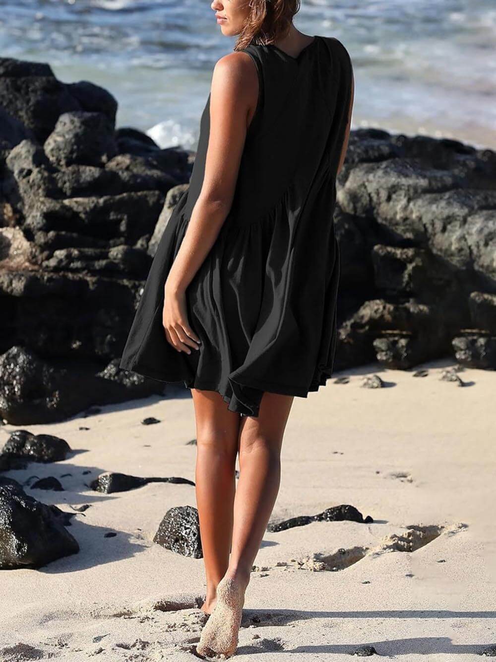 Deep V Wide Strap Mini Tank Dress