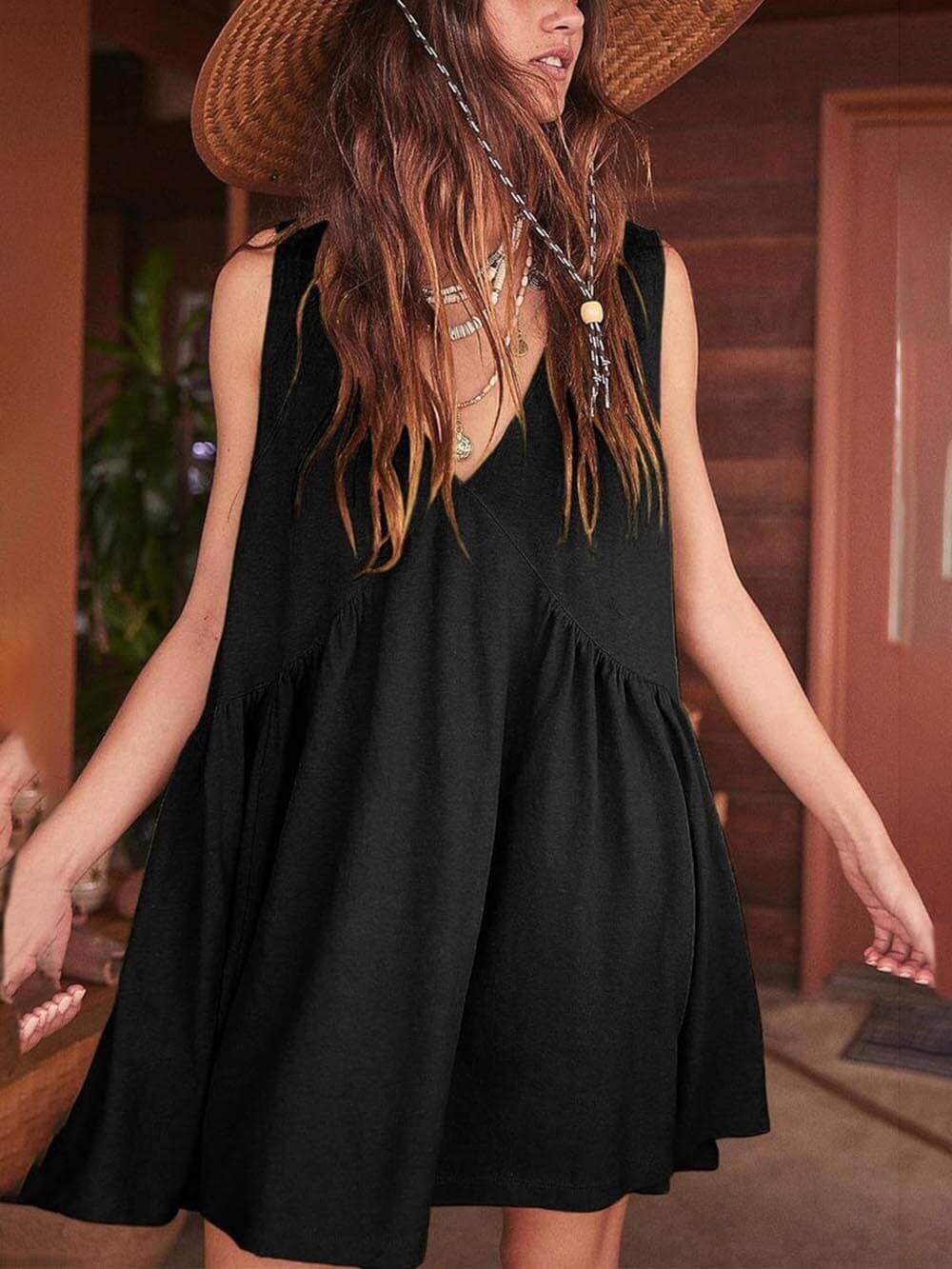 Deep V Wide Strap Mini Tank Dress