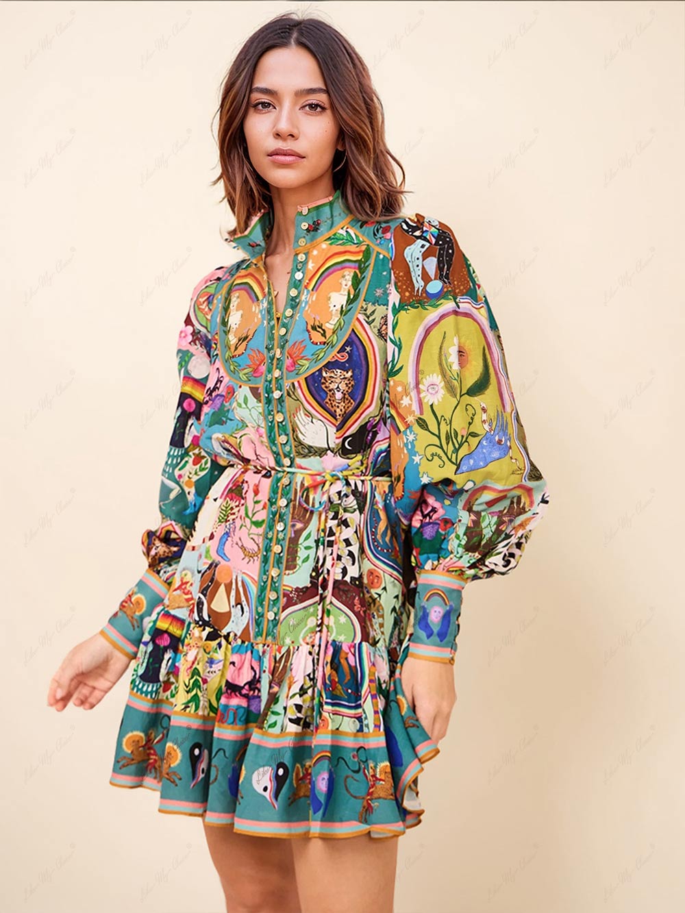 Graffiti Casual Evergreen Printing Mini Dress