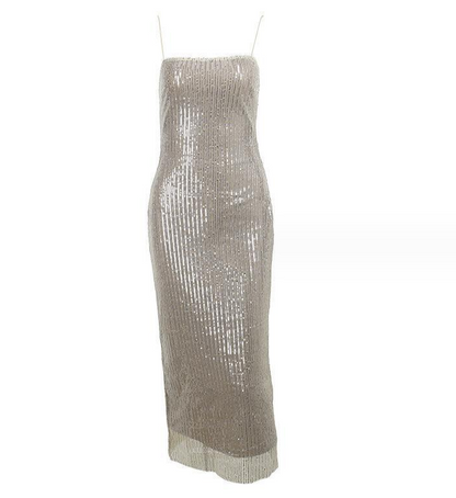 Cafe Au Lait Beaded Maxi Dress