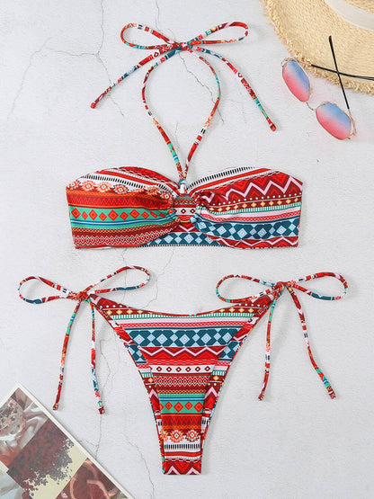 Printed Diamond Block Bikini Set