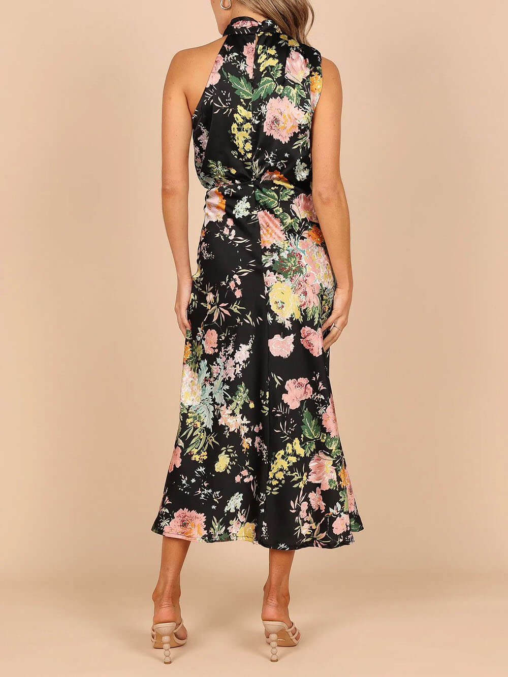 Floral Halter Neck Elastic Waist Maxi Dress