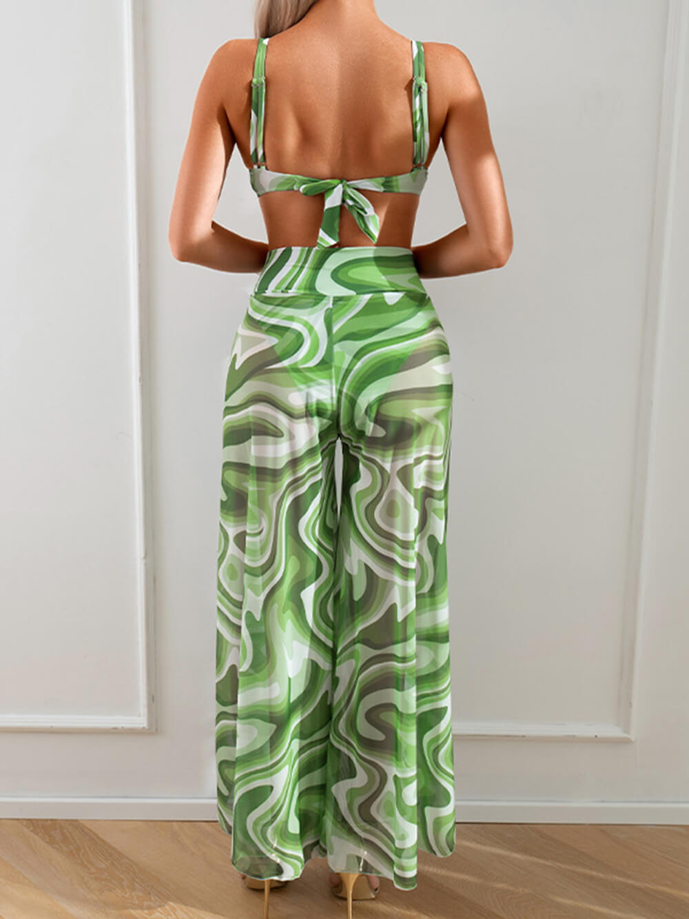 Beach Vacation Printed Bikini Trousers Three-Piece Set