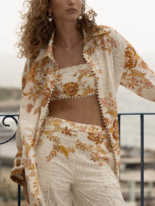 Unique Vacation Style Unique Print Down Oversized Blouse