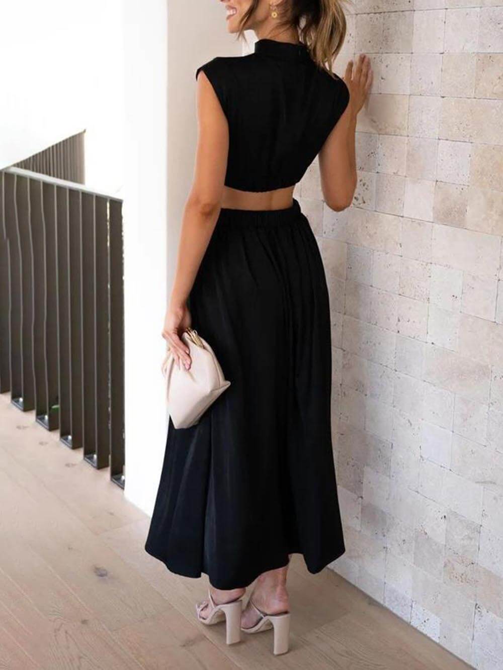 Cutout Waist Pocketed Vacation Midi Dress