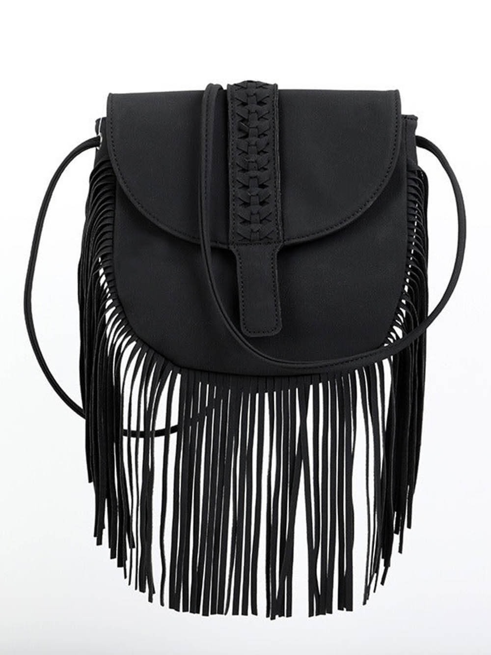 Woven Semi Circular Leather Tassel Crossbody Bag