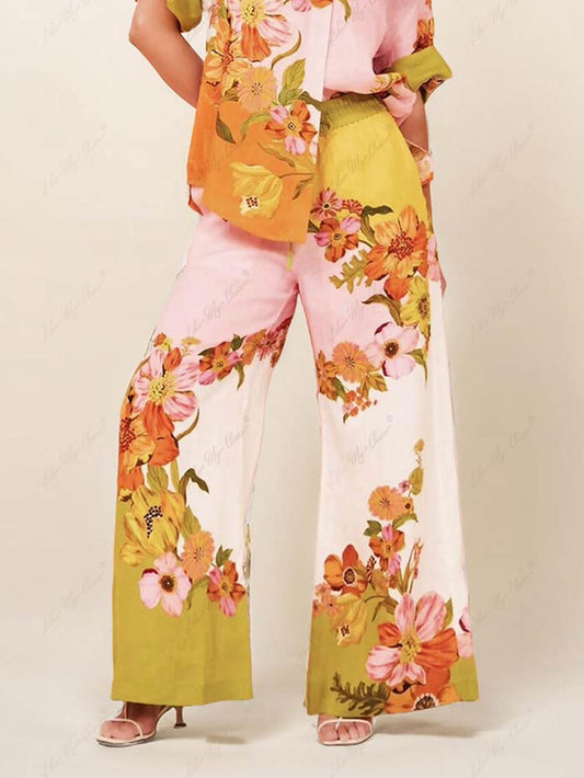 Unique Print Elastic Waist Pocketed Wide Leg Pants