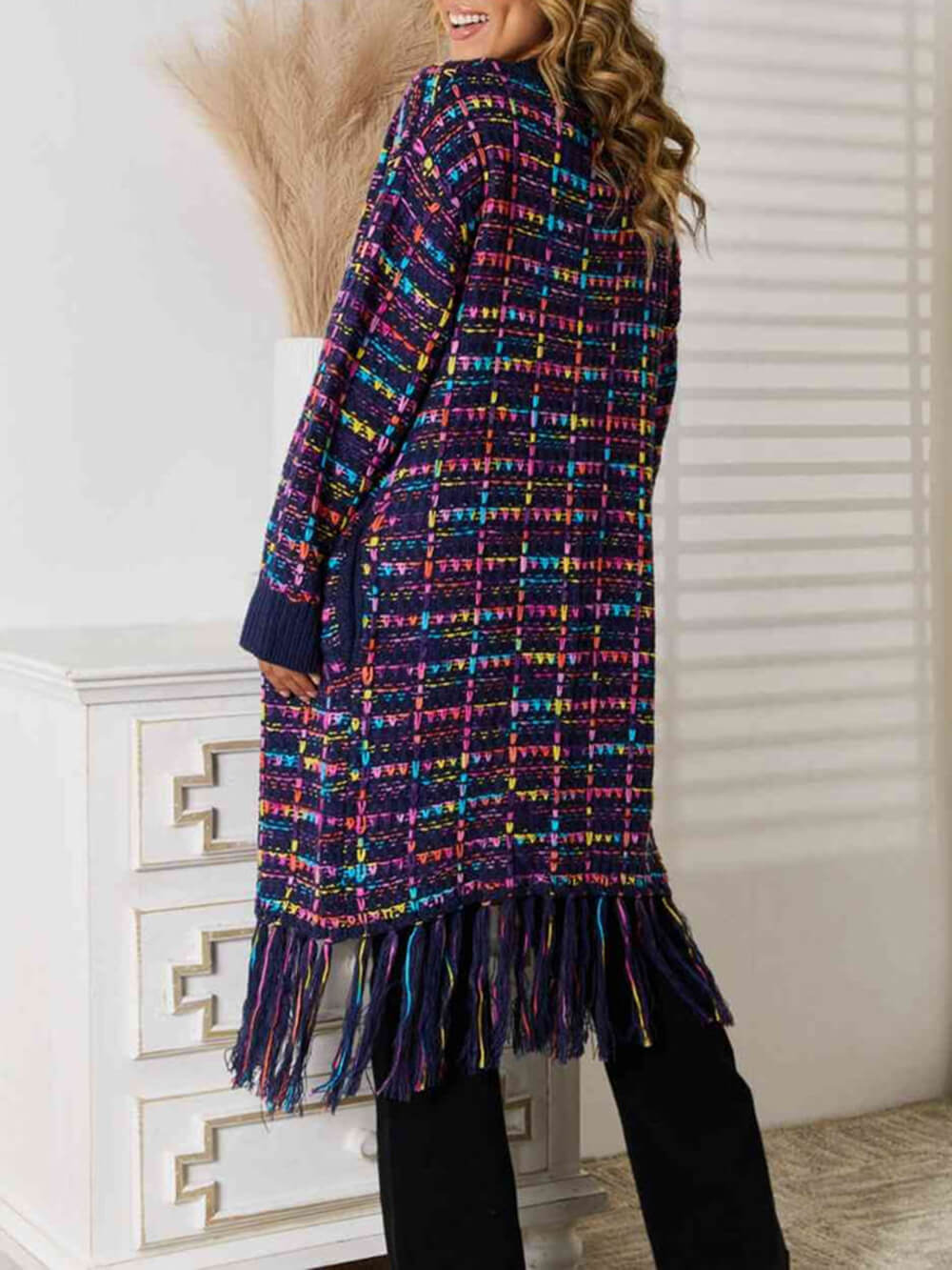 Boho Multicolor Fringe Hem Longline Cardigan