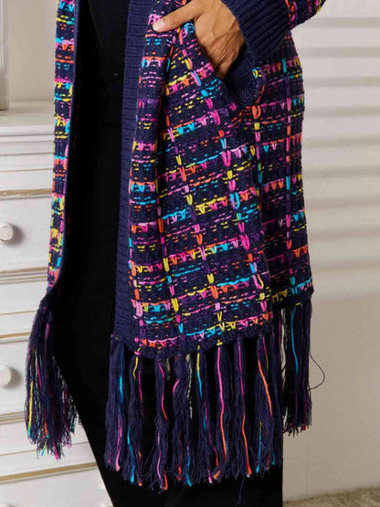 Boho Multicolor Fringe Hem Longline Cardigan