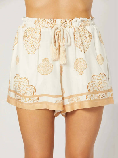 Vacation Shell Print Elastic Band Shorts