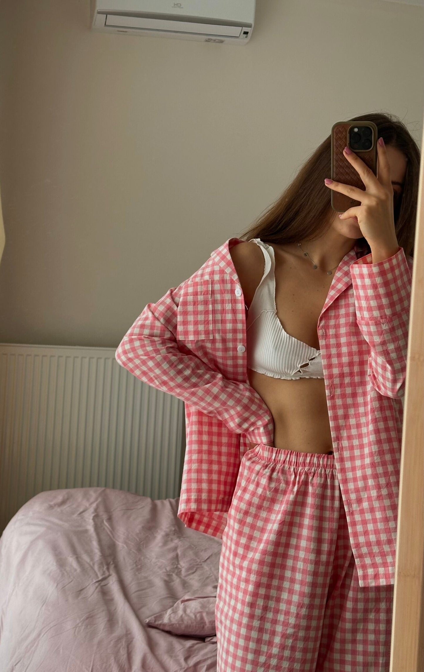 Pink Plaid Loose Pajamas Set