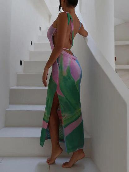 Sexy Backless Sleeveless Midi Dress With Side Slits