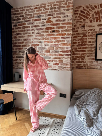 Pink Plaid Loose Pajamas Set