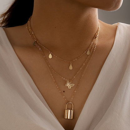 Butterfly Multilayer Tassel Lock Necklace