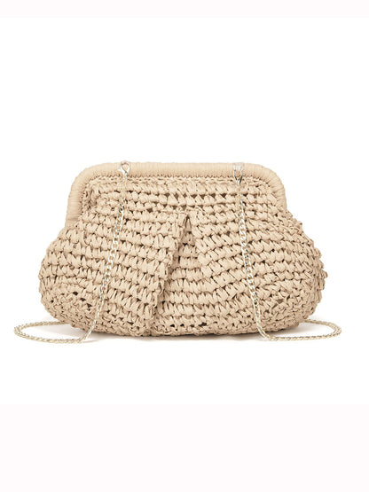 Cloud Dumpling Straw Crossbody Clutch