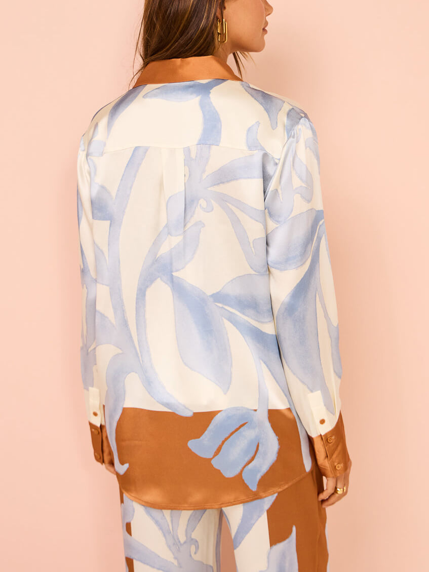 Exquisite Contrast Tie-Dye Floral Loose Shirt