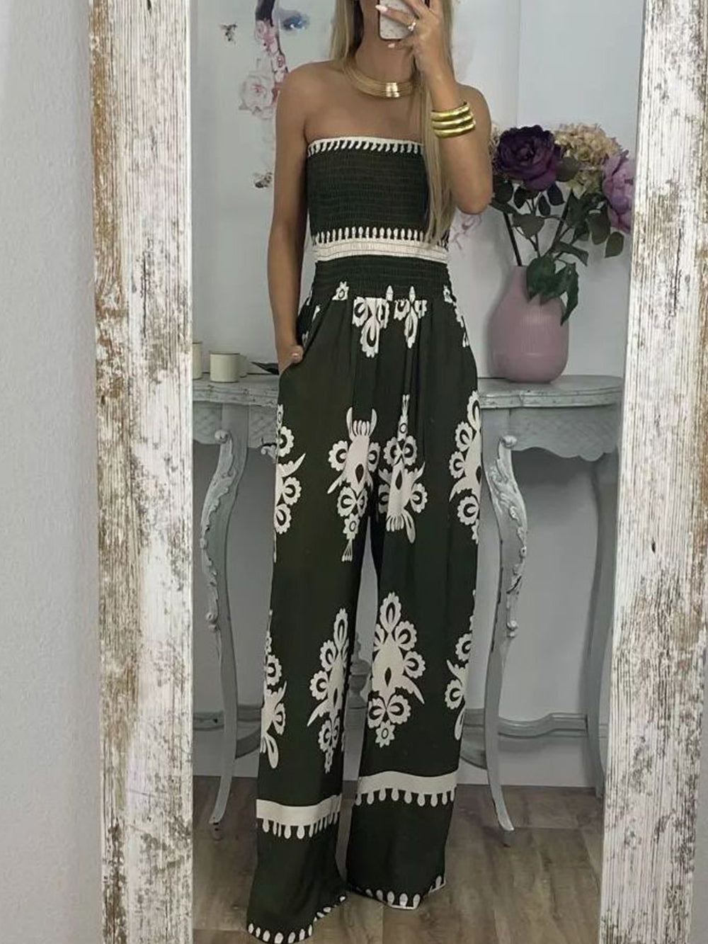 Sexy Printed Chest Wrap Jumpsuit