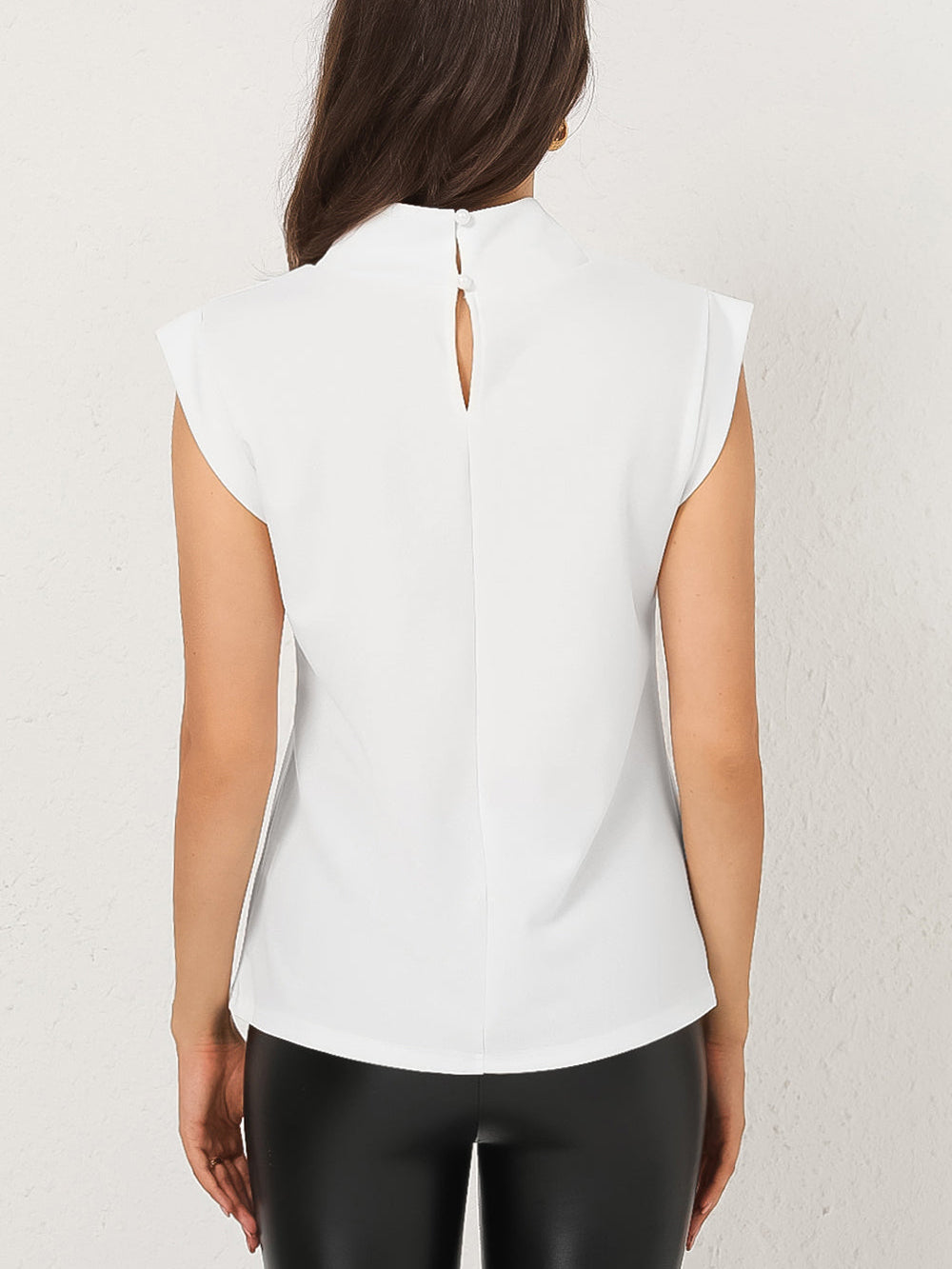 Mock Neck Cap Sleeve Blouse