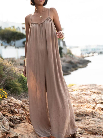 Vacation Casual Suspender Loose Wide Leg Jumpsuit