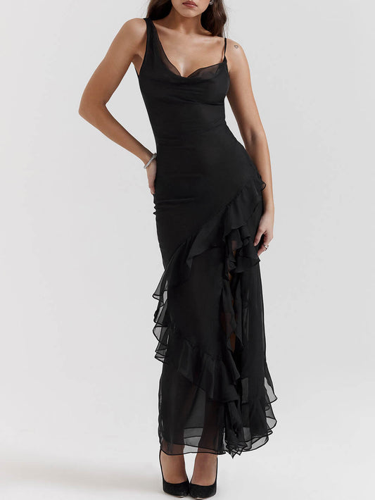 Black Ruffle Maxi Dress